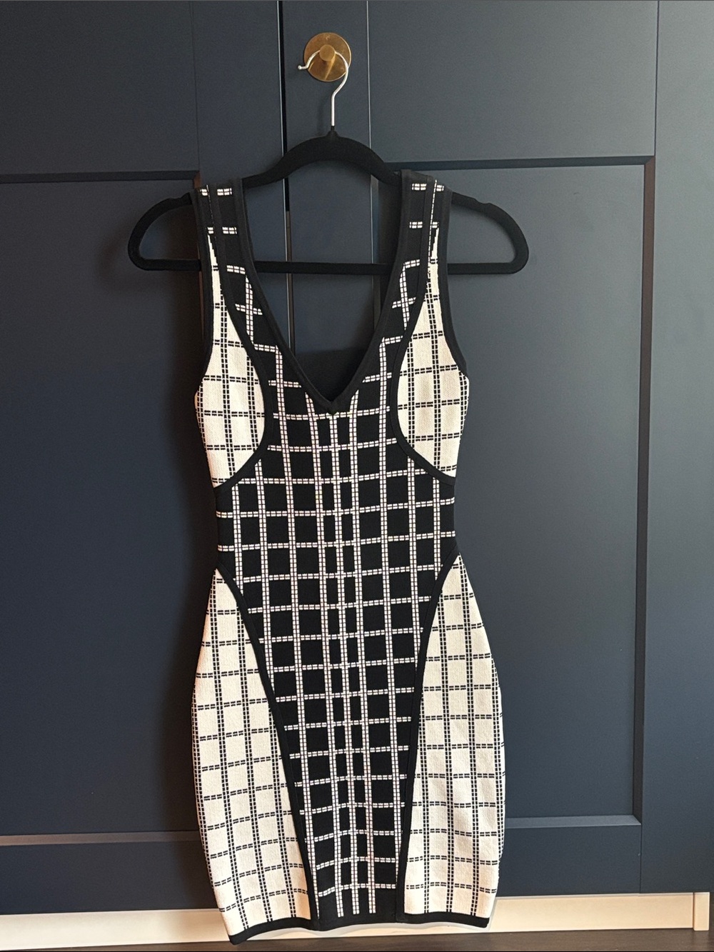 Wow Couture - Black & White Grid Bodycon Dress